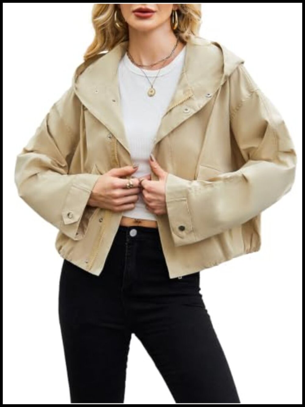 Women's Cropped Raincoat Lightweight Waterproof Anorak Utility Jacket